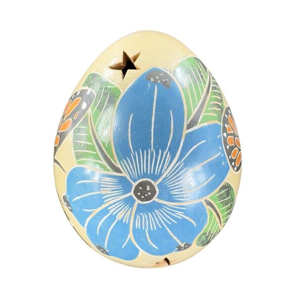 Hand Crafted Pottery Luminary Tea Light Holder Norman Calero Flower Butterfly - Picture 3 of 16